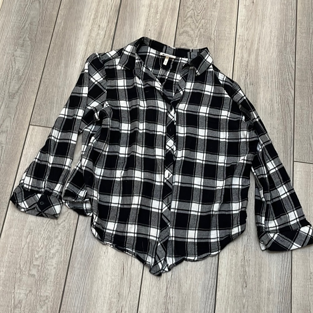 Black and White Flannel Button Shirt